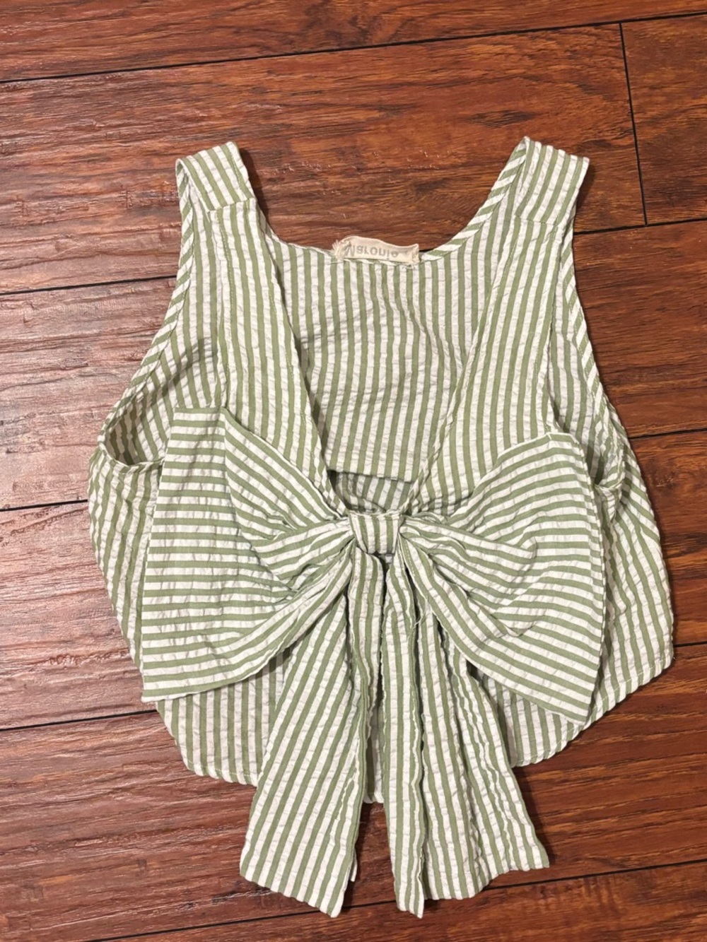 Striped Green Seersucker Bow Top Women